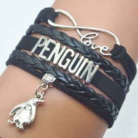HHHbeauty Penguin Bracelet Jewelry Leather Infinity Love Penguin Gifts Penguin Jewelry Bracelet Gifts For Adult Penguin Lovers, Party, Vacation, Penguin Themed Gifts (Black)