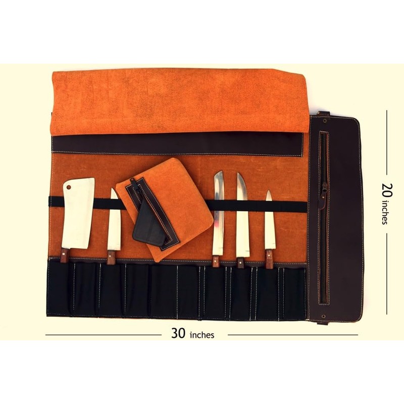 EVERPRIDE Brown Leather and Suede Knife Roll