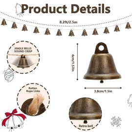 Christmas Bells Decorations Rustic Bells Christmas Garland Banner for Christmas Tree Mantle Fireplace and Xmas Wall Decor