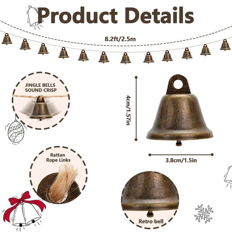 Christmas Bells Decorations Rustic Bells Christmas Garland Banner for Christmas