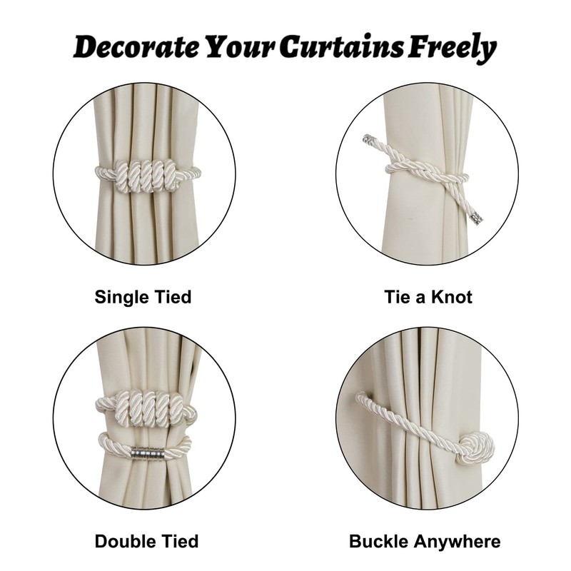 BEL AVENIR Magnetic Curtain Tiebacks, Decorative Drapery Holdbacks Modern Woven