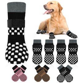 Non Slip Dog Socks to Prevent Licking Paws Grippy Socks for Senior Dog on Hardwood Floors Anti Slip Dog Socks for Hot Pavement Double Side Paw Protector Prevent Scratching Black L