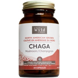 Stay Wyld - Organic Chaga Mushroom Capsules -Natural Cholesterol Level and Immune Support Supplement - 100% Canadian Grown Chaga Fruiting Bodies - Non-GMO, Vegan - Mushroom Supplement - 60 Capsules