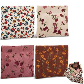 Abbylike 4 Pcs Small Makeup Bag Floral Corduroy Cosmetic Bag Clasp Portable Small Elegant Pouches for Purse Toiletry Mini Pouch Cute Mini Makeup Purse for Coin Essentials Items Women