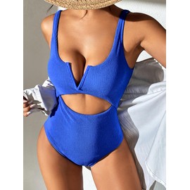 Dixperfect - Traje de baño de una pieza con espalda baja y espalda baja para mujer, estilo retro de los años 80 y 90, Azul Blanco, XL