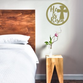 RealSteel He Is Risen Wall Art – Inspirational Christian Décor – Celebrate Faith and Easter (30"/Textured Silver)