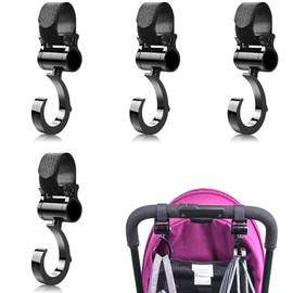 DEVENTORZ 4 Pcs Stroller Hooks, Velcro Type, Multi Hooks, Anti-slip, 360° Rotation, Load Capacity 44.1 lbs (20 kg), Luggage Hook, Bicycle Hook, Universal Hook, Stroller Hook, Bicycle Hook, Universal