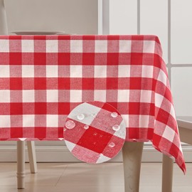 BALCONY & FALCON Gingham Tablecloth Rectangle – Reversible, Water-Resistant, Machine Washable Cotton Blend Checkered Table Cloth for Dining, Picnic, BBQ, Easter, Party Decor (Red White, 145x300cm)