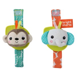 Bright Starts Bright Starts Rattle & Teethe Wrist Pals Toy - Monkey & Elephant, Newborn +