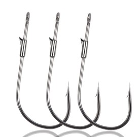 Fishing Worm Hooks Weedless Heavy Cover Flipping Hooks Straight Shank Worm Hooks with Bait Keeper Bass Fishing Hooks for Soft Plastic Lures Texas Carolina Neko Rigs Freshwater Saltwater(4/0-20pcs)