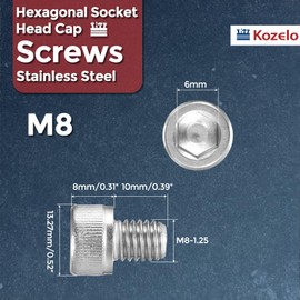 Kozelo 10 Hex Socket Bolts [M8 1.25 x 10mm] 304 Stainless Steel Fully Threaded Allen Socket Drive Replacement for Electric Motor 3D Printer Fan Engine Silver