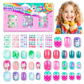 AGGKKY 144 Pieces 6 Pack Kids Press on Nails Artificial Fake Nails for Kids Girls Pre Glue Full Cover Short Acrylic False Nail Tips Art Kits Gifts for Kids Girls Nail Art Decoration