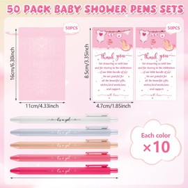 50 Set Baby Shower Favors for Guests It's a Girl Baby Shower Ballpoint Pens Thank You Cards Organza Bags Baby Shower Gifts for Office School Student Writing Gender Reveal Party Favors Game Prizes
