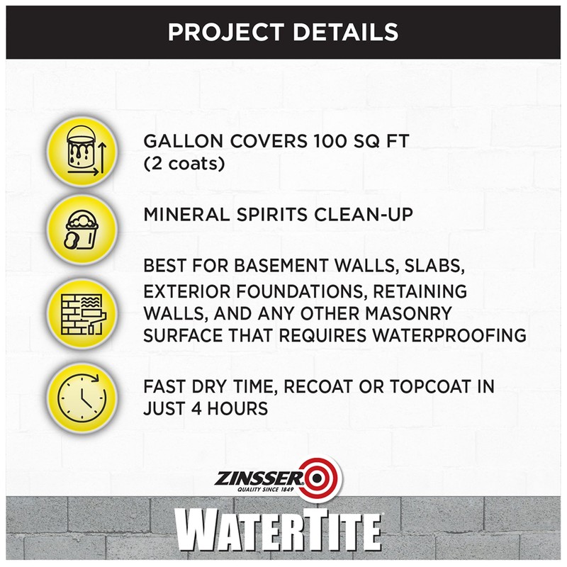 Zinsser 5001 WaterTite Professional Waterproofing Paint, Gallon, White