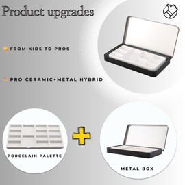 MOTOFITOOL Travel Watercolor Palette, Portable Ceramic Palette 9 Well, Watercolor Palette with Lid, Empty Wet Palette Metal Paint Box with Porcelain Palettes(Black Box)