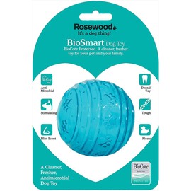 Rosewood BioSafe Blue Ball Dog Toy - Hygienic & Floatable Chew Toy, Mint Scented, BioCote Coating Kills 99.99% of Germs, Promotes Dental Health, Ideal for Fetch, Suitable for All Dog Breeds