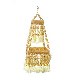 Centre Hanging Wall Roof Ceiling Hanging Jhoomar Golden Hangings Decorative Ornament Party Decorations Indian Traditional Home Decor for Wedding Festivals & Gifting (Golden with Tassles)