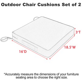 Favoyard Patio Chair Cushions 18.5 x 16 x 3 Inch Waterproof Outdoor Seat Cushions for Patio Furniture 3-Year Color Fastness Garden Sofa Couch Chair Pads with Handle & Adjustable Straps Set of 2, Grey