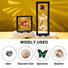 CAIYA Pack of 3 Floating Frame Display Frame Transparent Coin Display Frame with Base Floating Jewellery Box for Jewellery, Medals, Coins, Necklace, Ring, Specimens (9 x 23 cm, Black)