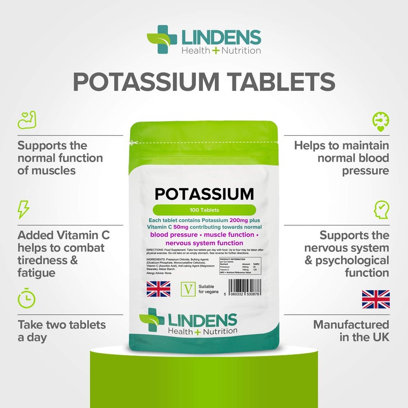 Lindens Potassium 200mg Tablets with 50mg Vitamin C - 100