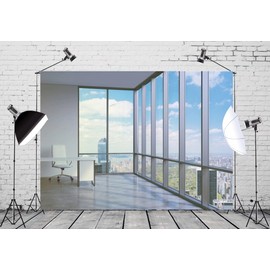 CORFOTO Fabric 6x4ft Window Backdrop Theme Photography Industrial Style Loft Apartment Virtual Business Mansion for Video Call Mini Session Conference Zoom Meeting Background Poster Decor Curtain