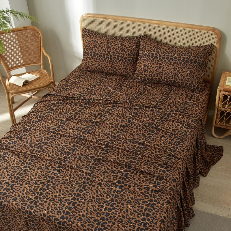 LifeTB Leopard Sheets Set 4 Piece Brown Leopard Cheetah Printed