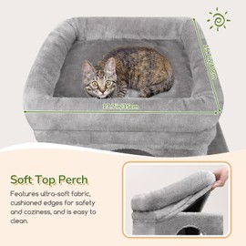 Globlazer Cat Tower for Multiple Indoor Cats, 52 inch Heavy Duty Cat Tree with 3 Condos, Plush Cat Condo with Scratch Posts and Pad for Adult Cats Kitten, Padded Perch, Basket Bed, F52B, Light Grey