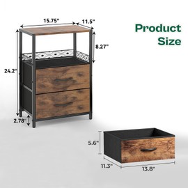 End Table with Fabric Drawer, Small Wooden Side Table, 4-Tier Nightstand with Mesh Shelf, Sofa Bedside Table for Small Spaces Dresser in Living Room, Bedroom, Open Shelf, Stable Frame, Easy Assembly