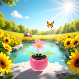 Pink Solar Dancing Sun Flower Automotive Ornament Solar Powered Dancing Sun Flower in Colorful Pots Swinging Animated Bobblehead Dancer Window Sun Catcher Car Dashboard Decor Portable, Decorations