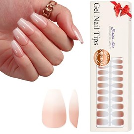 Uñas postizas de gel ombré, uñas francesas cortas, medianas, tipo ataúd, suaves, con gel, con punta de bailarina, uñas postizas precoloreadas, uñas ac