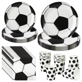 Camptrip 80 Piece Football Party Tableware Set, Children's Birthday Decoration Football Tableware, Football Party Decorations for 20 Guests, Football Party Decoration Accessories with Paper Cups,