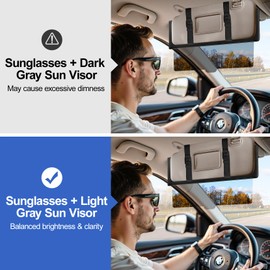 Polarized Sun Visor Extender for Car Anti-Glare Sunvisor Extension Attachment for Glare,Clips and Flexible Straps Design for Extra Safety, Exclusive for Sunglasses (Light Gray)