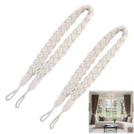 2 PCS Curtains Tie Back Rope, Curtain Tie Backs Rope, Natural Cotton Rope Curtain, Curtain Rope Tiebacks, for Home & Office Drapery(Off White)