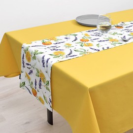 W2601830 Reversible Table Runner, 100% Cotton, Scandinavian, Stylish, Table Center, 11.8 x 82.7 inches (30 x 210 cm), Citrus Lemon, Style Decor