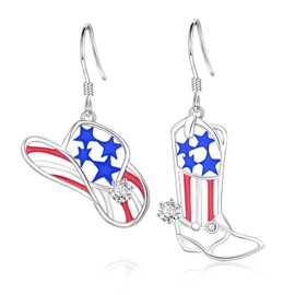Cowboy Cowgirl Boot Hat Earrings for Women 925 Sterling Silver Western Turquoise Jewelry Western Gifts Cowgirl Texas Boots Spur Dangle Drop Earring Hypoallergenic (4th July Boot Hat Earrings)