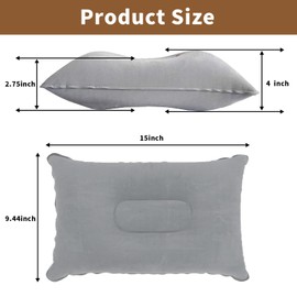 DIELIANHUA Pack of 2 Inflatable Pillows, Inflatable Cushion Camping, Inflatable Pillow Beach, Flocked Fabric, Suitable for Camping, Beach, Travel and Office