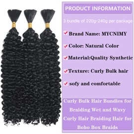 18inch Curly Bulk Hair For Braiding No Weft Micro Braiding Wet And Wavy Quality Synthetic Hair Braiding Extensions For Boho Braids Natural Color 18inch 225g (3Bundles/Pack)
