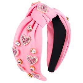peony man Valentine’s Day Heart Headbands Heart Knotted Headband for Women Pink Rhinestone Jeweled Hairband for Valentine's Day Anniversary Dating Party Holiday Wedding Birthday