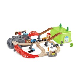 Hape Railway Bucket Builder Set | 50-Piece Multi-Color Wooden Train Set Toy, Construction Building Kit for Kids