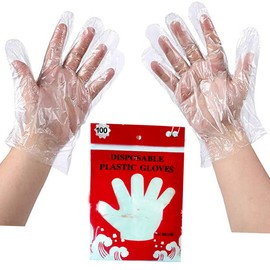 Disposable Food Prep Gloves，Food Safe Transparent Clear Plastic Gloves，One Size Fits Most (100 PCS） (100, Large)