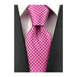 Men's Rose Red Ties Handmade Spot Pin dots & Plaid 3" Wedding Tie For Groom Solid Color