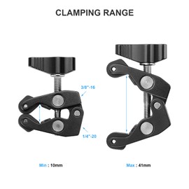 SZRIG Crab Clamp Articulating Magic Arm with 1/4"-20 Mini Ball Head for Camera Accessories