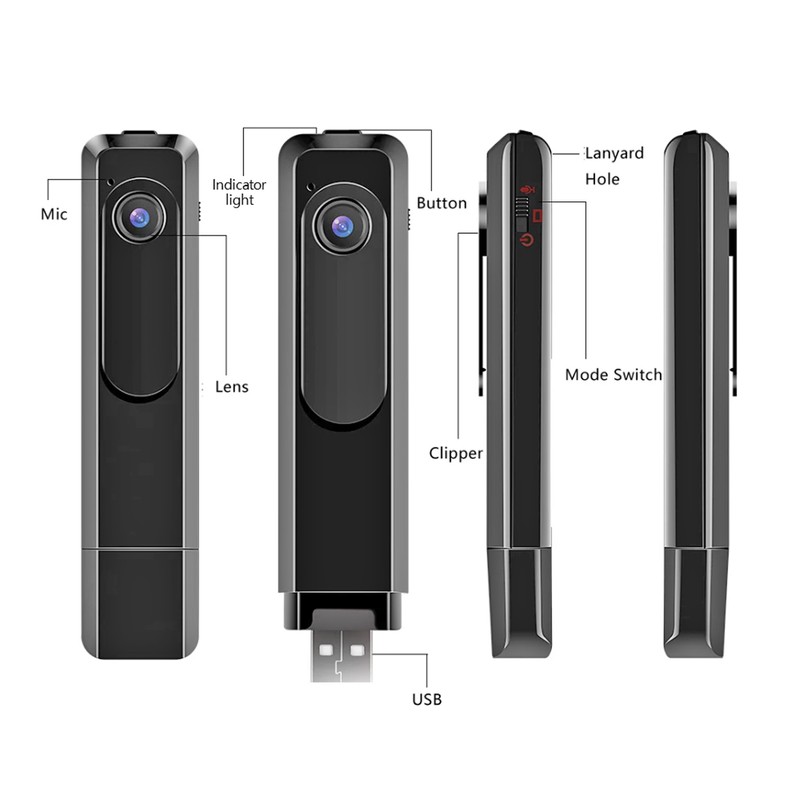 1080P Clip On Wearable Video Camera Portable USB HD Voice