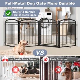 Paulmele Full Metal Free Standing Dog Gate with Door for Indoor & Outdoor,96'' Extra Wide 32'' Tall Dog Gate for The Doorways,Large Openings,Decks,Porch,Pet Freestanding Safety Fence(4 Panels,Black)
