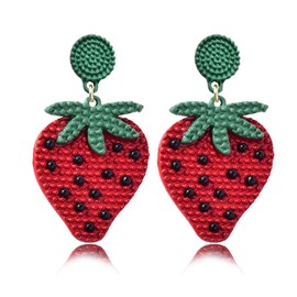 Lindos arete de gota de fruta de sandía roja con abalorio bohemias y arete colgantes de fruta dulce para mujer, Metal, Aleación.