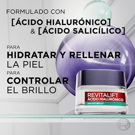 L'Oréal Paris Gel Crema Facial Rellenador Anti Brillo Revitalift Ácido Hialurónico, 50 ml