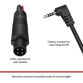 PELSEE 33 Feet Rear Camera Extension Cable, 2.5mm to 4-Pin Dash Cam Rearview Backup Camera Extension Cord