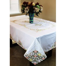 Grantlinen Embroidered Embroidery Daisy Flower Cutwork Polyester Tablecloth 72x90" Napkins