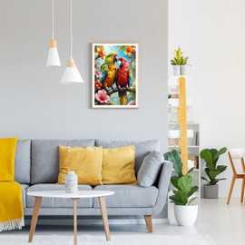 GDYEEH Parrots Diamond Painting Adults, 5D Flowers Diamond Painting Pictures Beginners, DIY Birds Round Full Drill Diamond Painting Embroidery Set Cross Stitch Gifts Home Wall Decor 30 x 40 cm