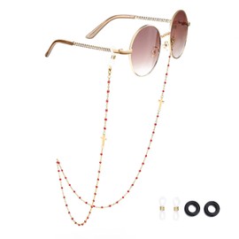 humlbird glasses chain for women stylish mask chain eye glasses holders around neck cross eyeglasses strap (Red)